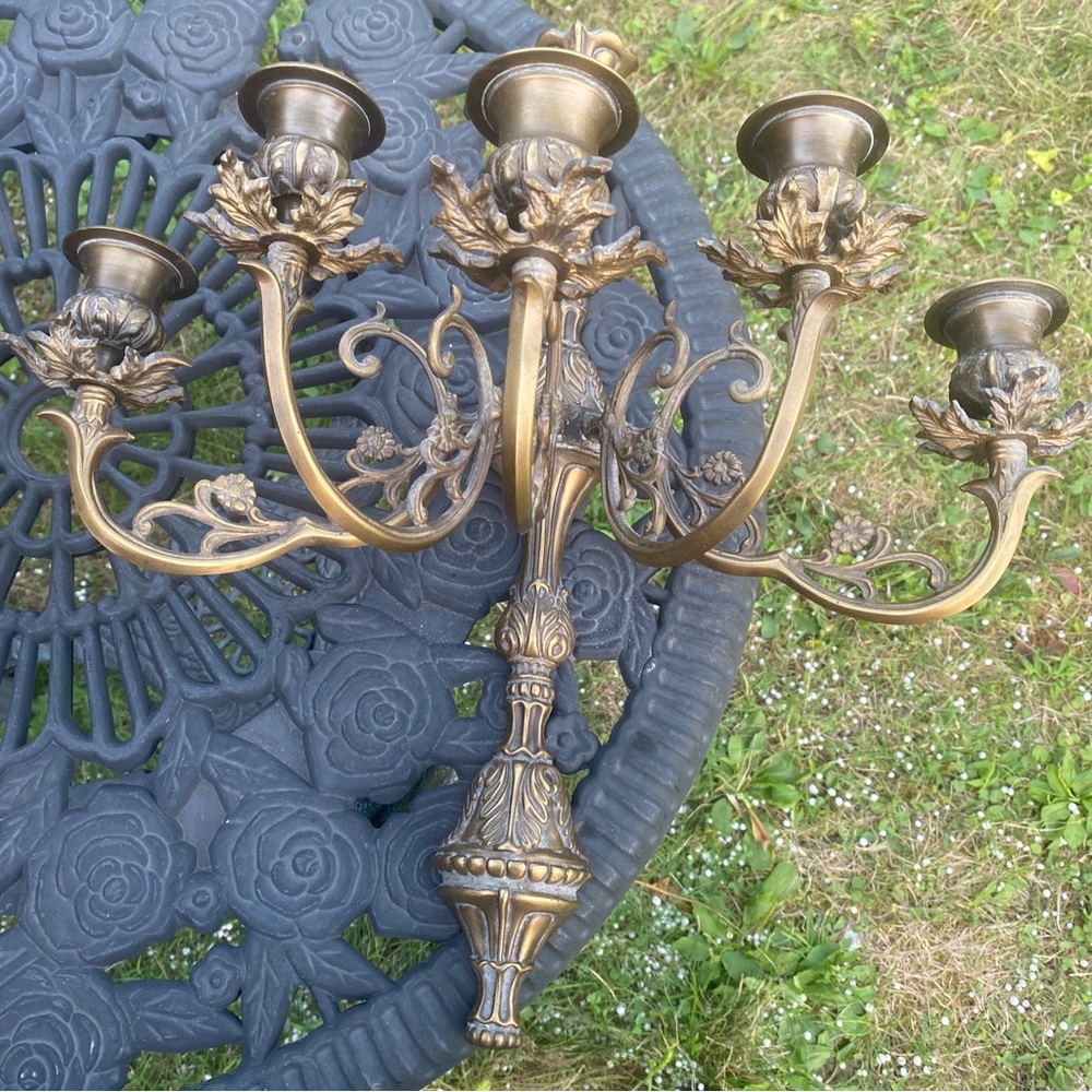 2 Vintage Baroque Style Large Brass Five Candle Candelabra From 1970 - Picture 3 of 16